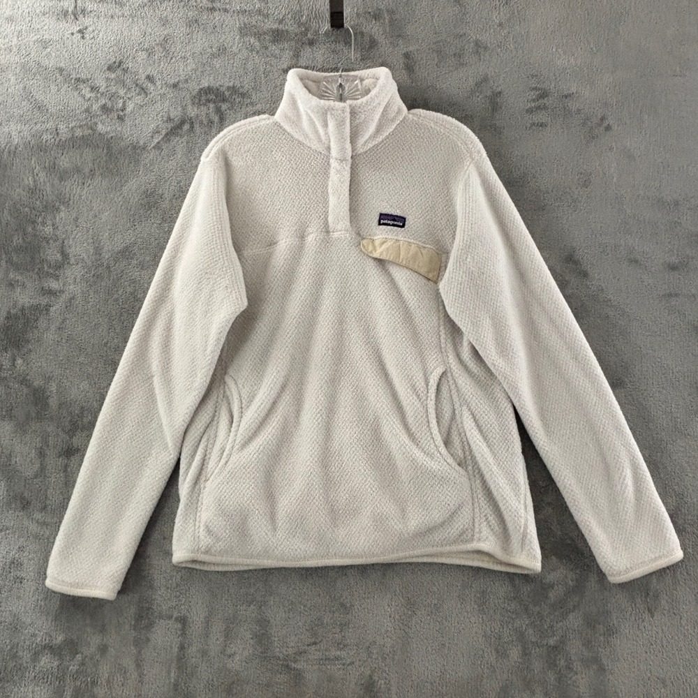Patagonia Re-Tool Snap-T Fleece Pullover Womens‎ L Raw Linen White X Dye Pockets